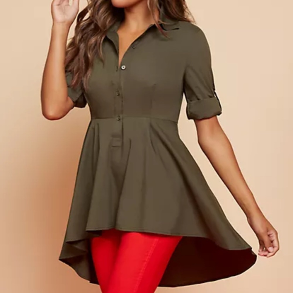 New York and Company - Poplin Peplum-Hem Tunic Shirt - XL - NWT